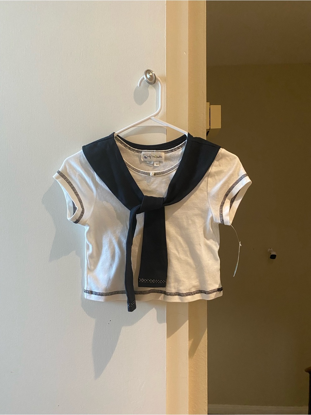 NWT My Michelle vintage girls White Crop Tee with Navy Sailor Collar